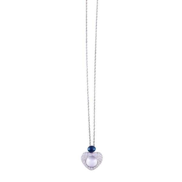 * 18KT GOLD PENDANT AND CHAIN WITH DIAMONDS AND ENAMEL, BY LA NOUVELLE BAGUE