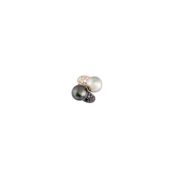CULTURED PEARL, DIAMOND AND GOLD RING