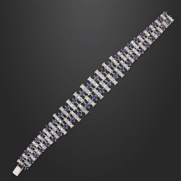DIAMOND, SAPPHIRE AND PLATINUM BRACELET