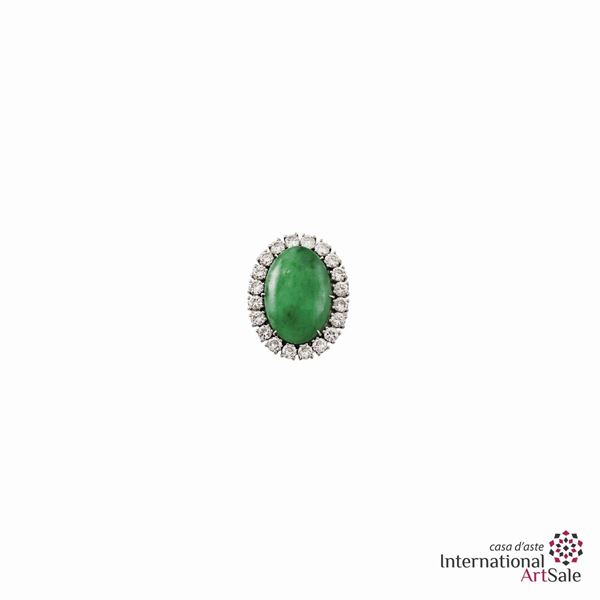 Anello in Pt con giada e brillanti...