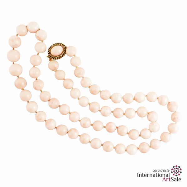 Collana un filo di corallo rosa maculato...